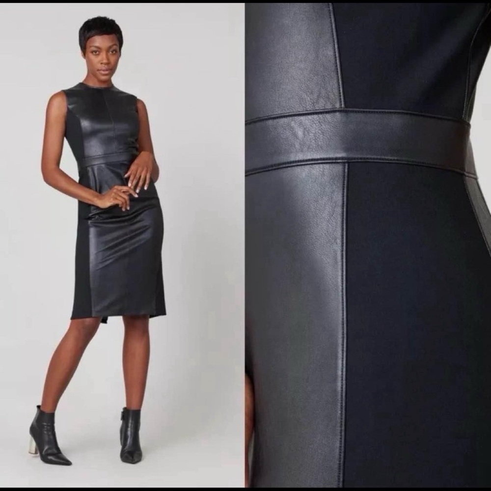 Spanx Dress Womens 1X Faux Leather Sleeveless Sheath Luxe Black